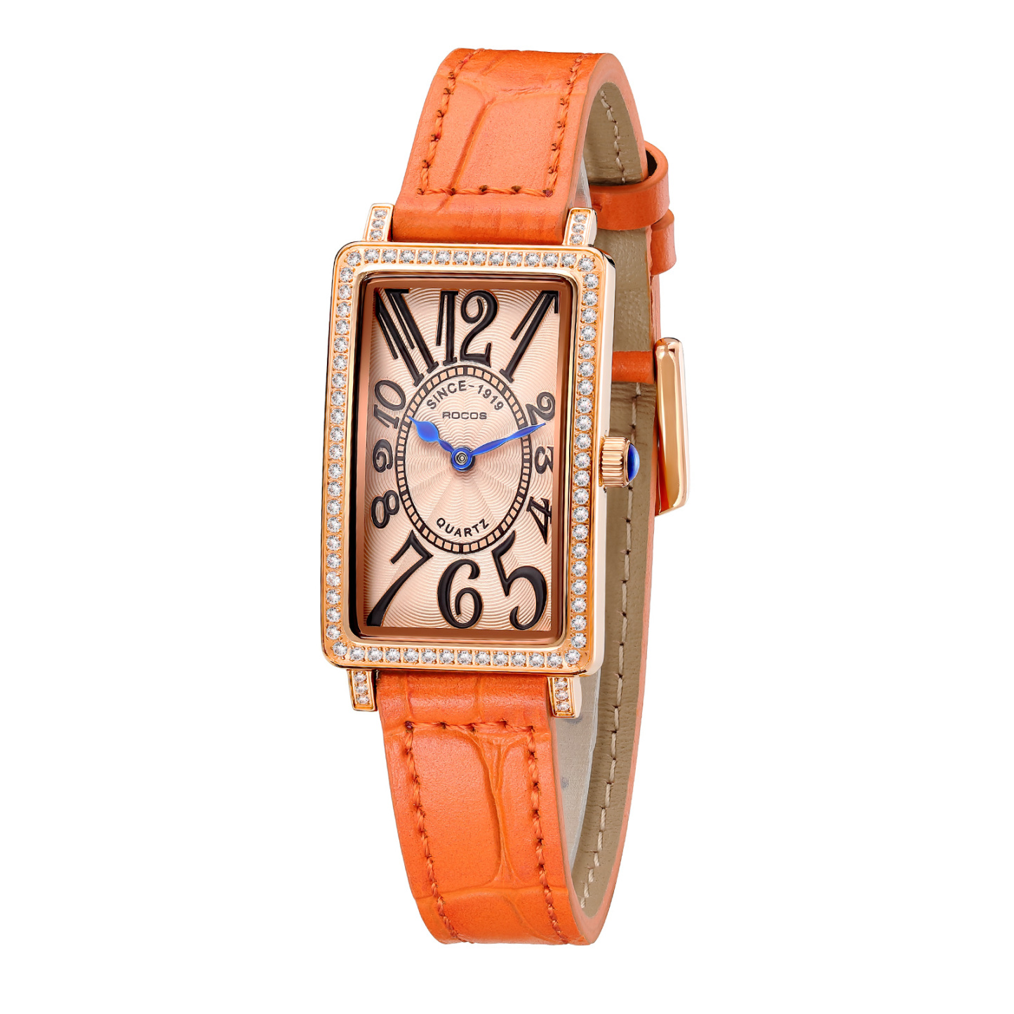 ROCOSJEWE Women Ultra-thin Watches Rectangular Blue Two-pointer Quartz Analog Watch Leather Strap Casual & Dress R0245