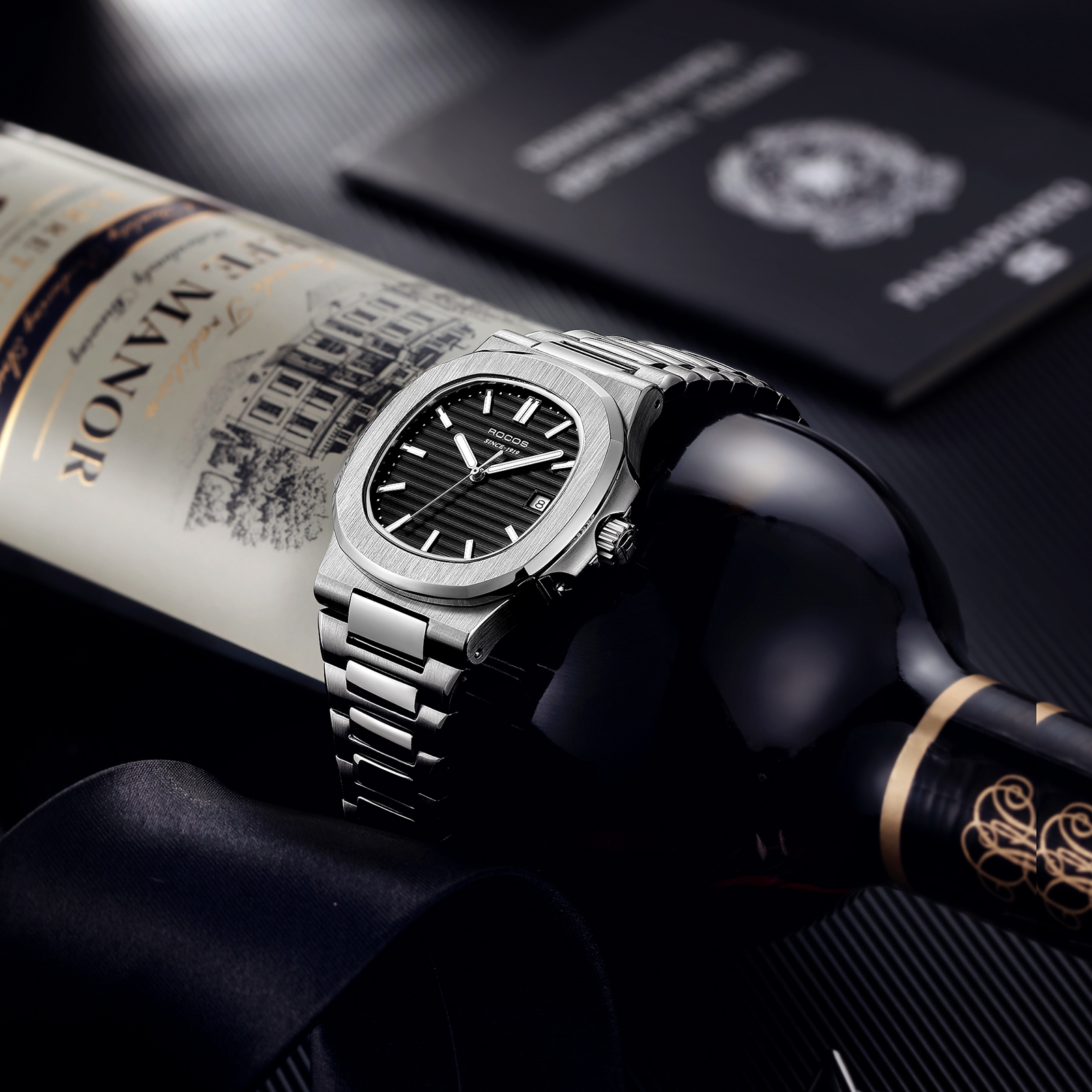 Watches for Men Automatic Self-Winding Mechanical Watch Waterproof Anti Shock Luminous Business Wristwatch Adjustable Stainless Steel Band Blue Dial-R0139