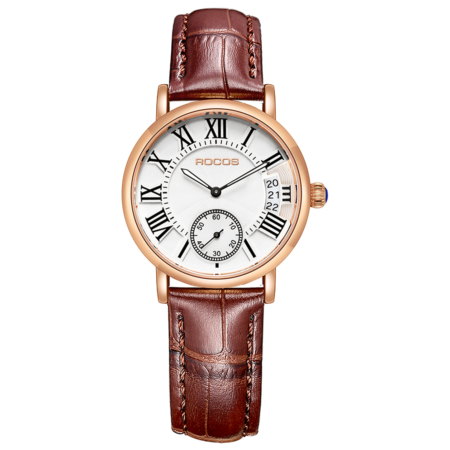 RWomen Quartz Watch Vintage Roman Numeral Analog Dial Second Hand Sub