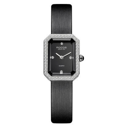 ROCOSJEWE Women's Watch Square Elegant Black Dial with Jewelry Quartz Watches for Women 26mm R0249