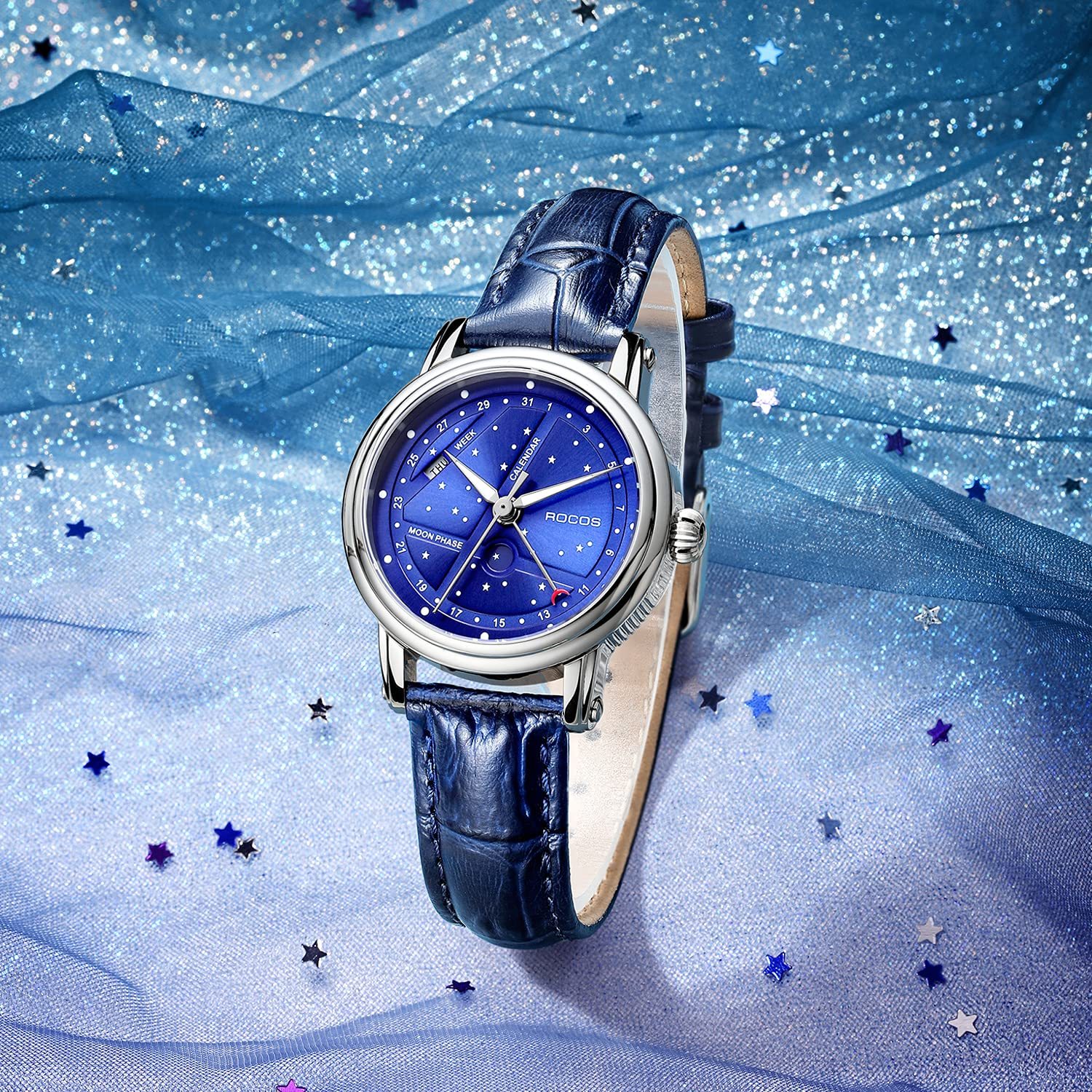 ROCOSJEWE Women's Quartz Watches Luxury Night Sky Watch Waterproof Sport Date Luminescence Sapphire WristWatch R0108