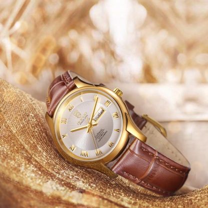 ROCOSJEWE Fashion Women's Watches Classic Rose Gold Women's Wristwatch Laser Pattern Dial Roman Numerals Quartz Watch Day Date Leather Strap Girlfriend Gift R0131L