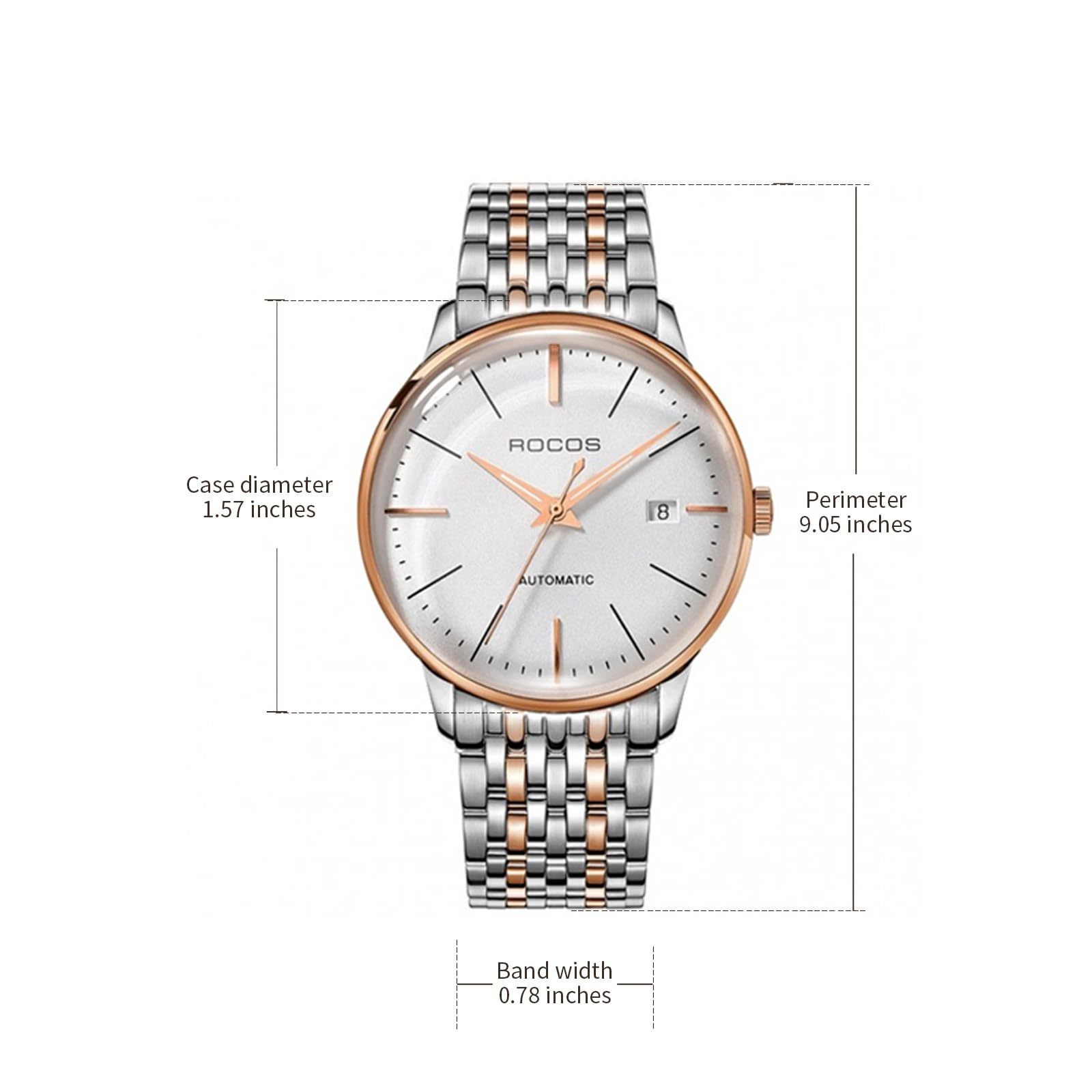 ROCOSJEWE Ultra-Thin Fashion Men's Watch Fully Automatic Mechanical Watches for Men Luminous Calendar Waterproof Dress Watch 