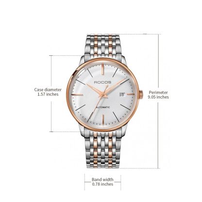 ROCOSJEWE Ultra-Thin Fashion Men's Watch Fully Automatic Mechanical Watches for Men Luminous Calendar Waterproof Dress Watch 