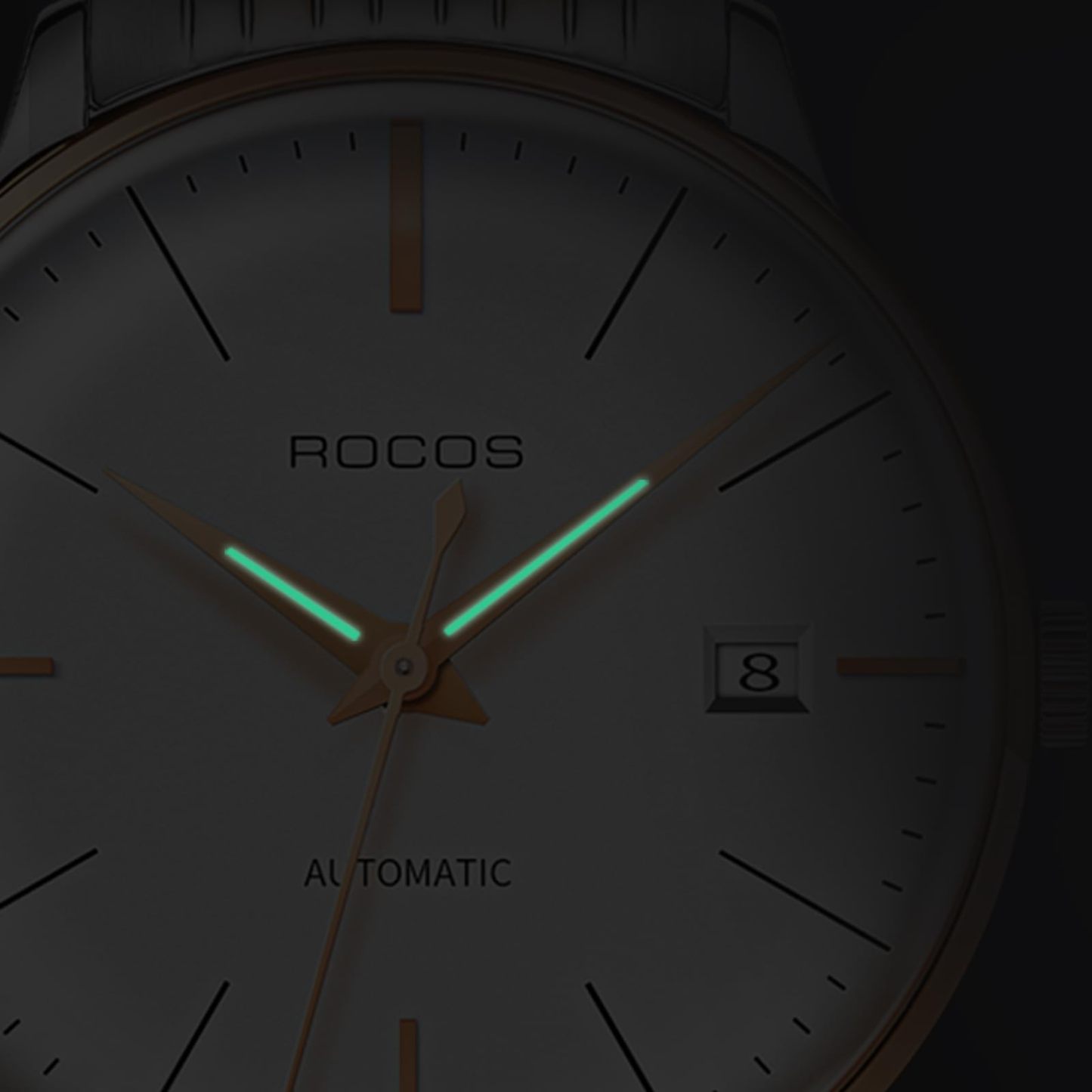 ROCOSJEWE Ultra-Thin Fashion Men's Watch Fully Automatic Mechanical Watches for Men Luminous Calendar Waterproof Dress Watch 