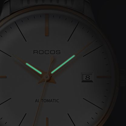 ROCOSJEWE Ultra-Thin Fashion Men's Watch Fully Automatic Mechanical Watches for Men Luminous Calendar Waterproof Dress Watch 