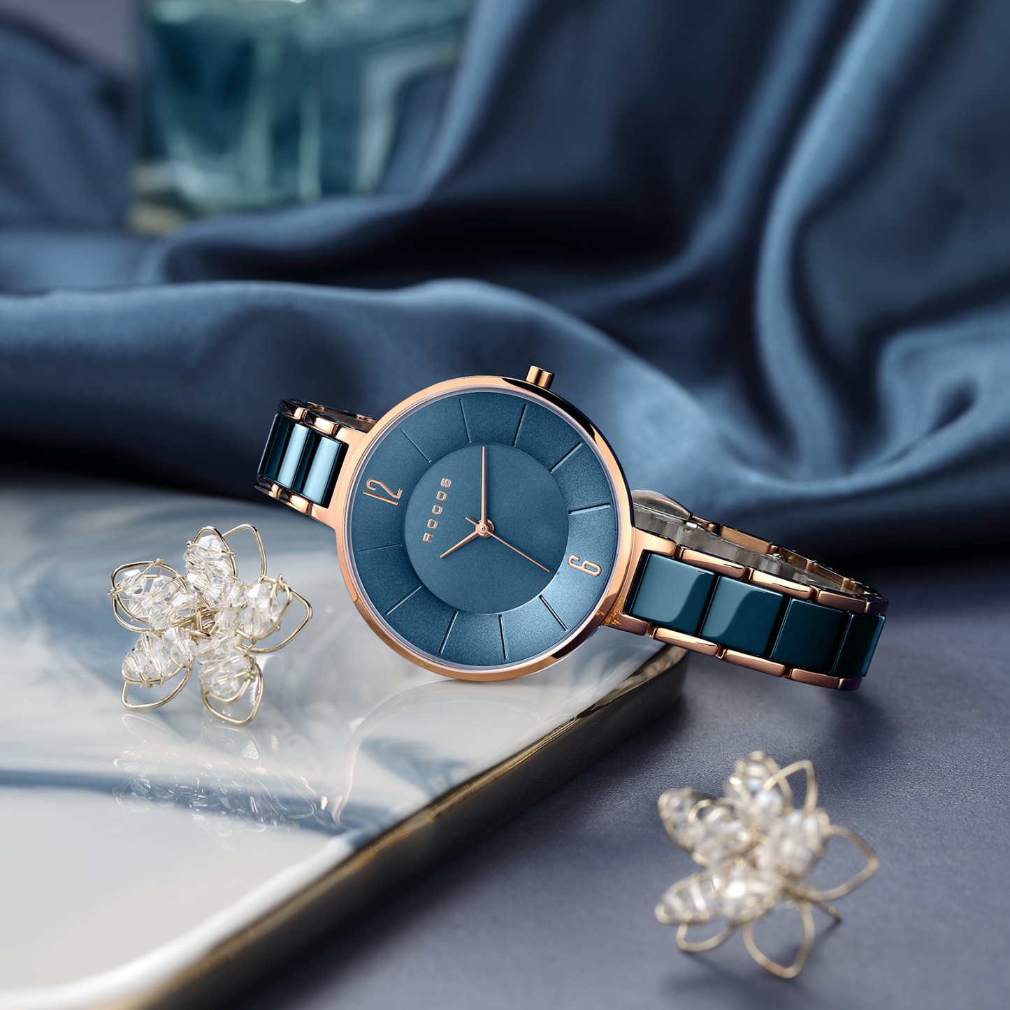 ROCOSJEWE Ladies Quartz Watch Womens Analogue watch with Ceramic Strap Women's Fashion Watch 35mm R0309