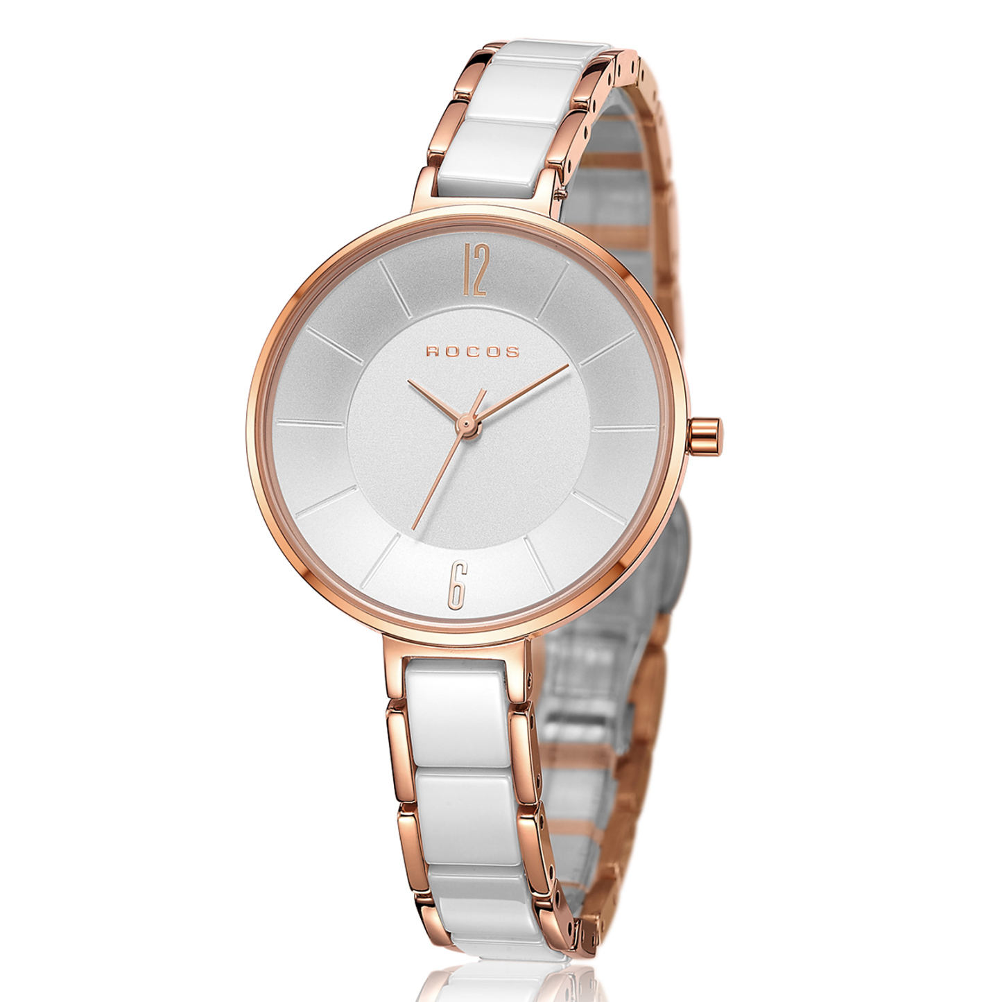 ROCOSJEWE Ladies Quartz Watch Womens Analogue watch with Ceramic Strap Women's Fashion Watch 35mm R0309