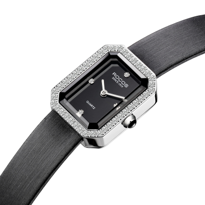 ROCOSJEWE Women's Watch Square Elegant Black Dial with Jewelry Quartz Watches for Women 26mm R0249