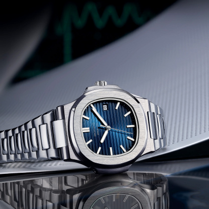Watches for Men Automatic Self-Winding Mechanical Watch Waterproof Anti Shock Luminous Business Wristwatch Adjustable Stainless Steel Band Blue Dial