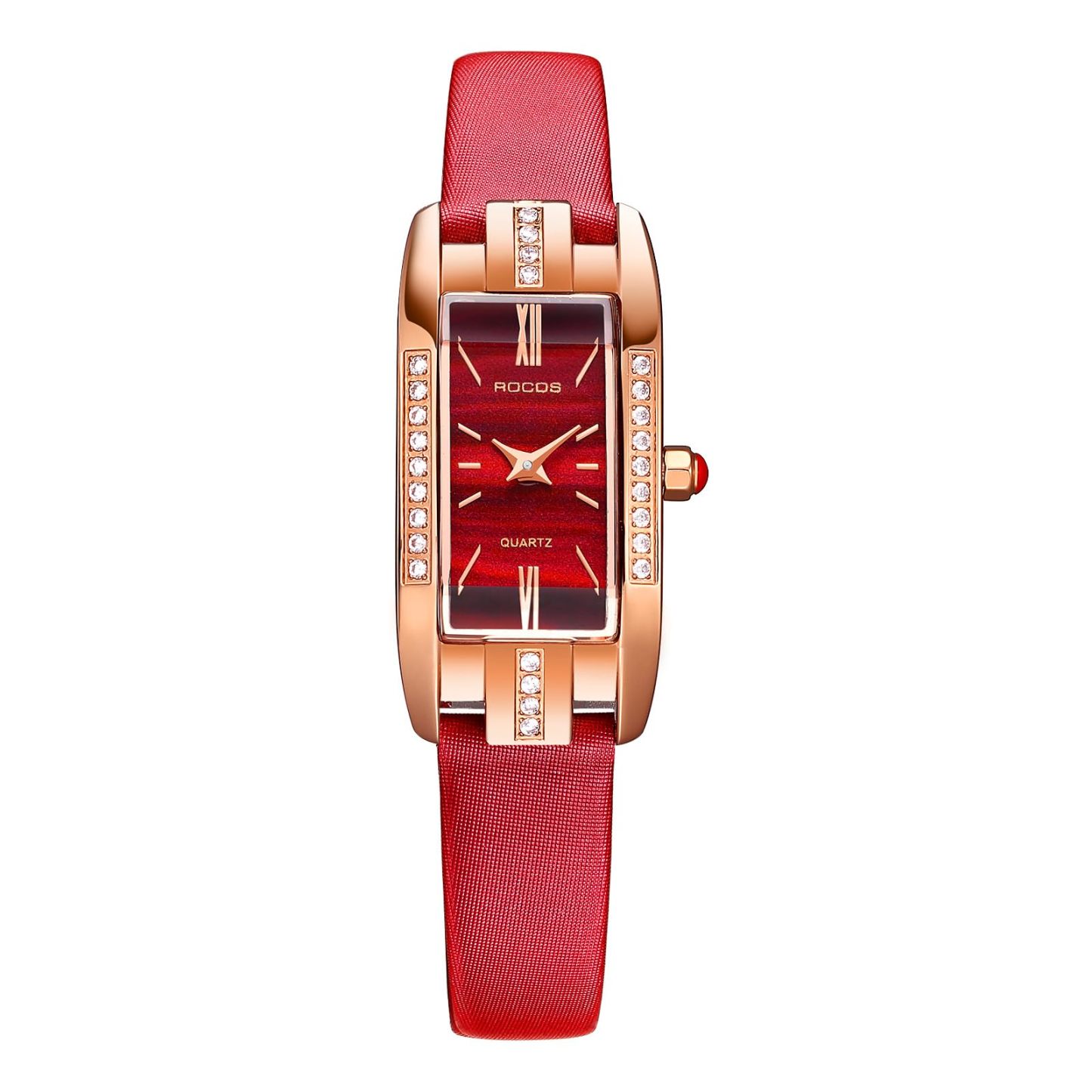 ROCOSJEWE Watches for Women Red Dial with Leather Strap Rose Gold case Fashion Ladies Wristwatch Quartz Analog Elegant Dress Watch Waterproof Gifts RW0209S Red