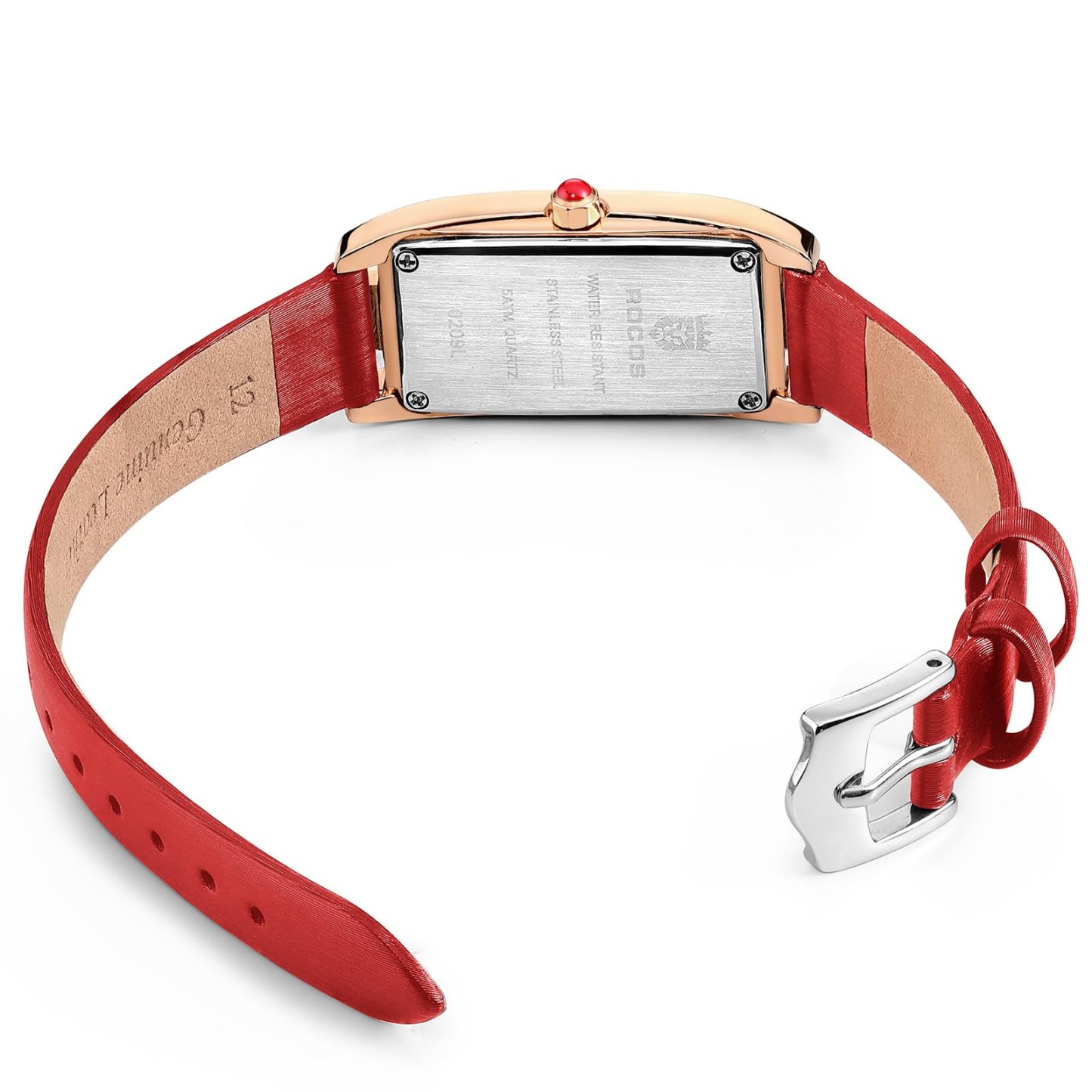 ROCOSJEWE Watches for Women Red Dial with Leather Strap Rose Gold case Fashion Ladies Wristwatch Quartz Analog Elegant Dress Watch Waterproof Gifts RW0209S Red