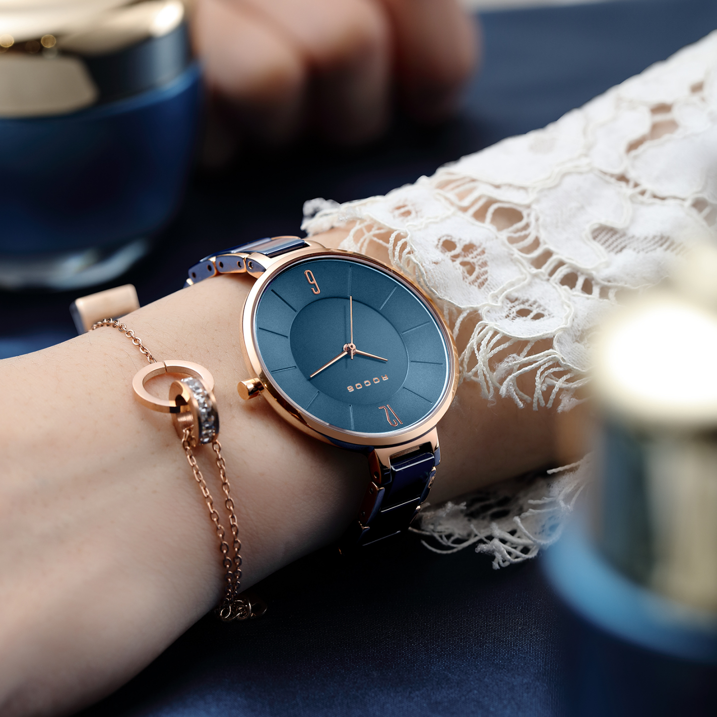 ROCOSJEWE Ladies Quartz Watch Womens Analogue watch with Ceramic Strap Women's Fashion Watch 35mm R0309