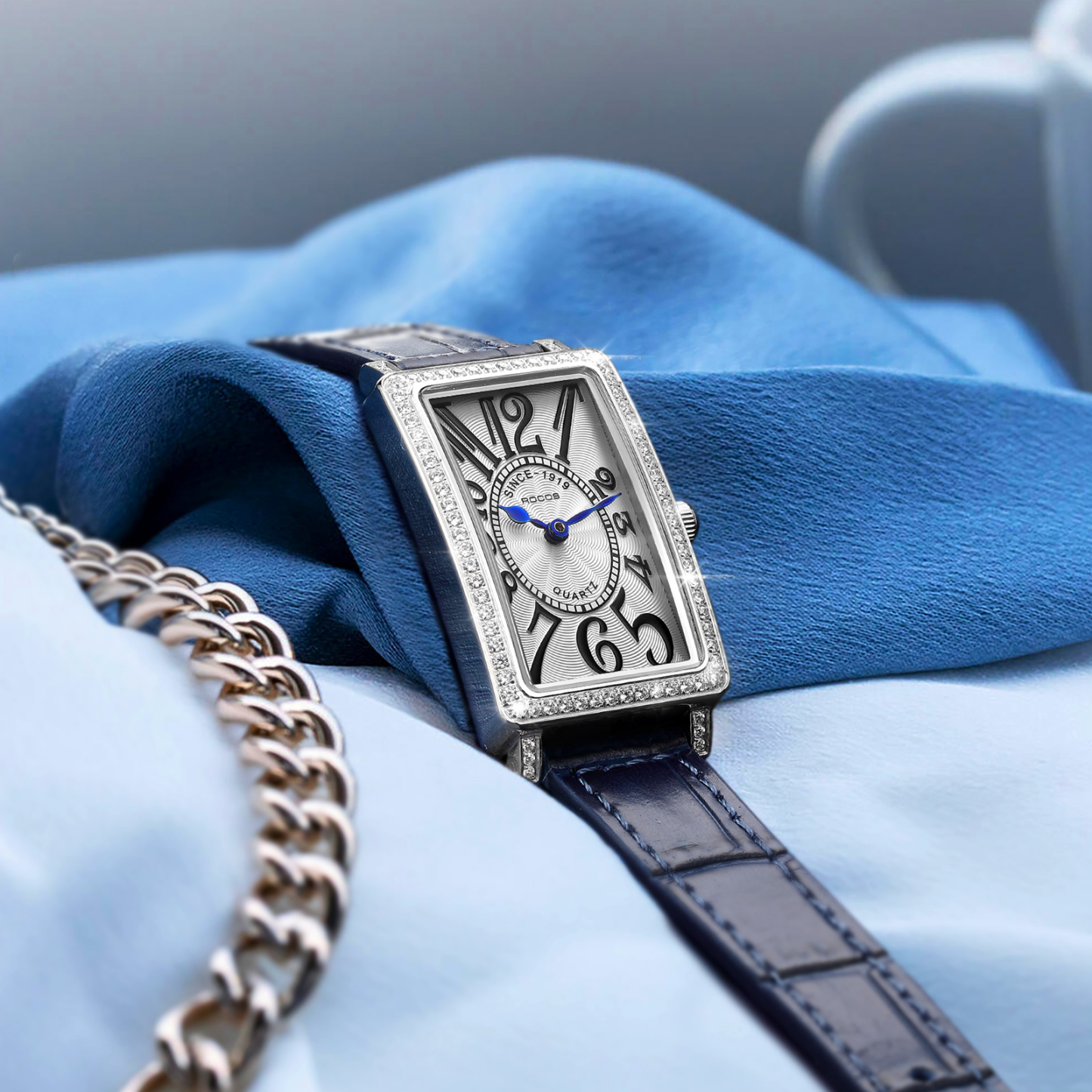 ROCOSJEWE Women Ultra-thin Watches Rectangular Blue Two-pointer Quartz Analog Watch Leather Strap Casual & Dress R0245