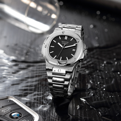 Watches for Men Automatic Self-Winding Mechanical Watch Waterproof Anti Shock Luminous Business Wristwatch Adjustable Stainless Steel Band Blue Dial-R0139
