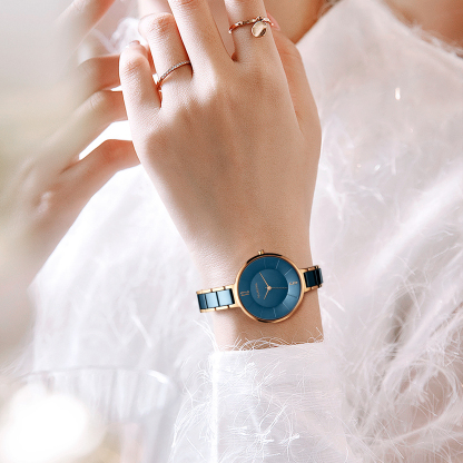 ROCOSJEWE Ladies Quartz Watch Womens Analogue watch with Ceramic Strap Women's Fashion Watch 35mm R0309