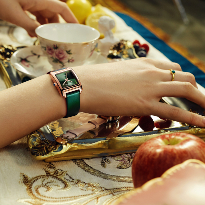 ROCOSJEWE Women's Wrist Watch Japanese Quartz Ultra-Thin Dress Square Watch with Emerald Green Dial Ladies Luxury Classic Elegant R0219