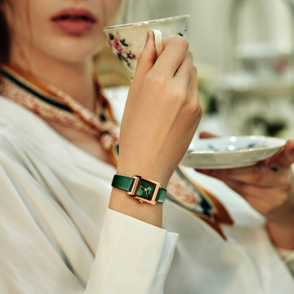 ROCOSJEWE Women's Wrist Watch Japanese Quartz Ultra-Thin Dress Square Watch with Emerald Green Dial Ladies Luxury Classic Elegant R0219