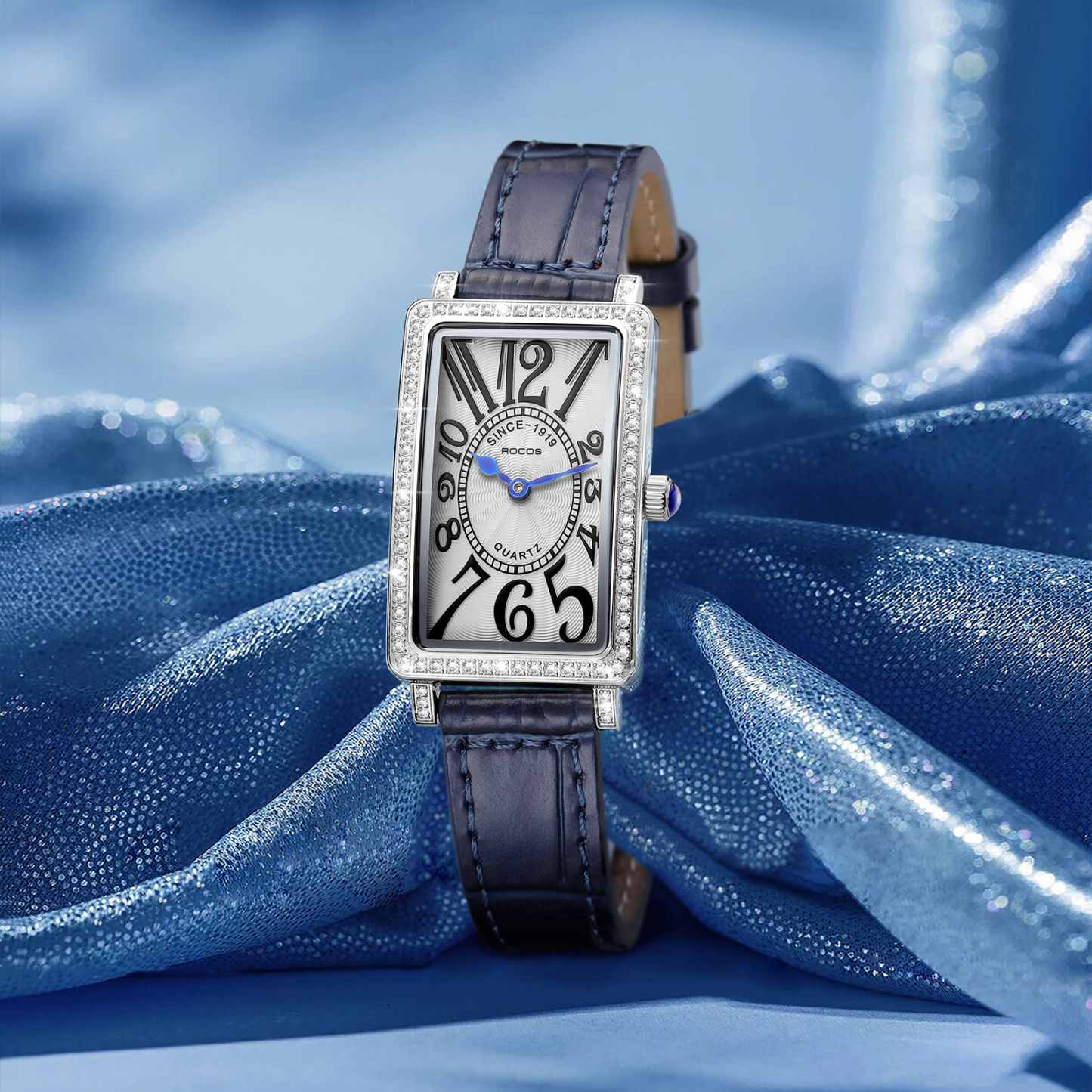 ROCOSJEWE Women Ultra-thin Watches Rectangular Blue Two-pointer Quartz Analog Watch Leather Strap Casual & Dress R0245