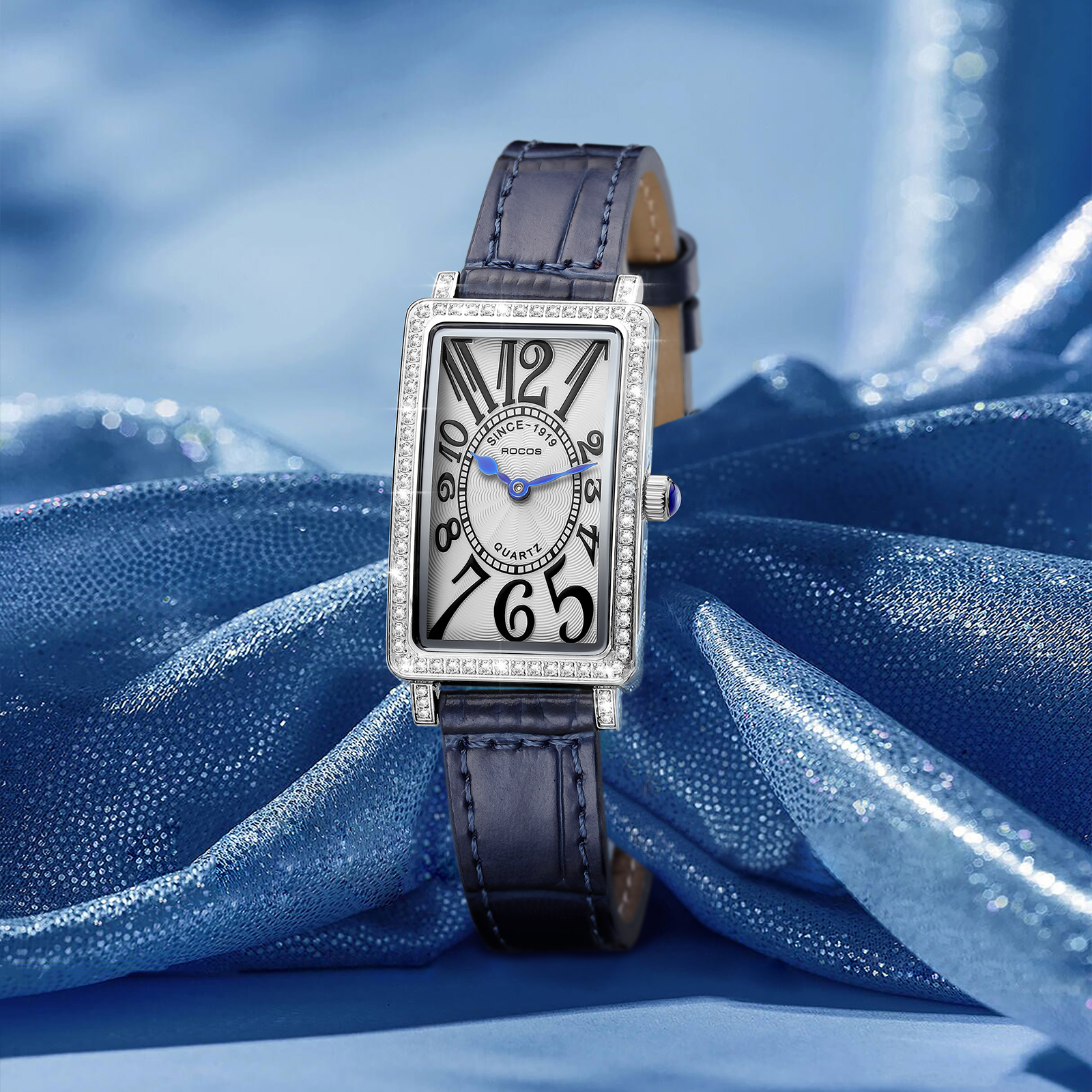 ROCOSJEWE Women Ultra-thin Watches Rectangular Blue Two-pointer Quartz Analog Watch Leather Strap Casual & Dress R0245
