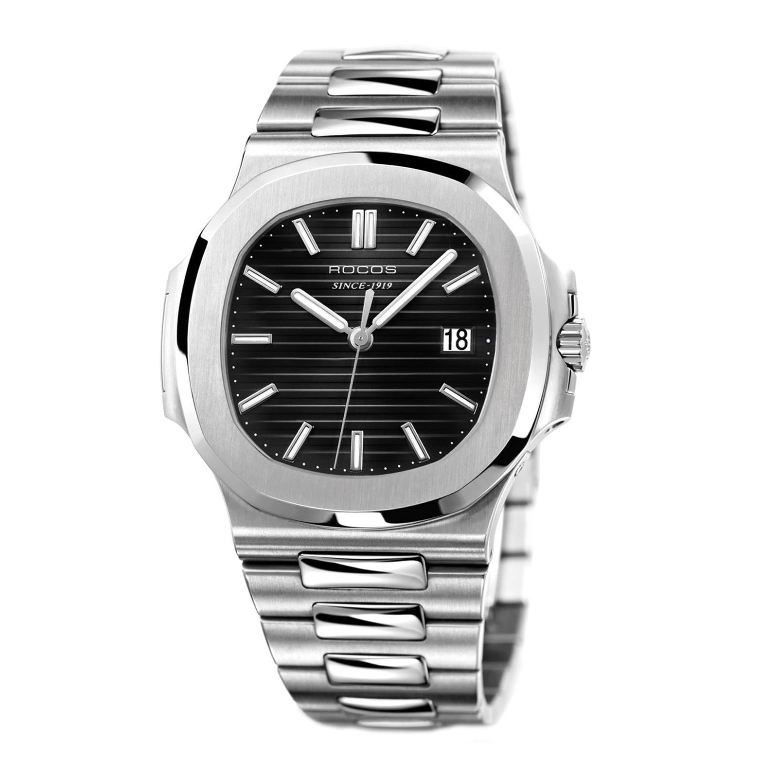 Watches for Men Automatic Self-Winding Mechanical Watch Waterproof Anti Shock Luminous Business Wristwatch Adjustable Stainless Steel Band Blue Dial-R0139