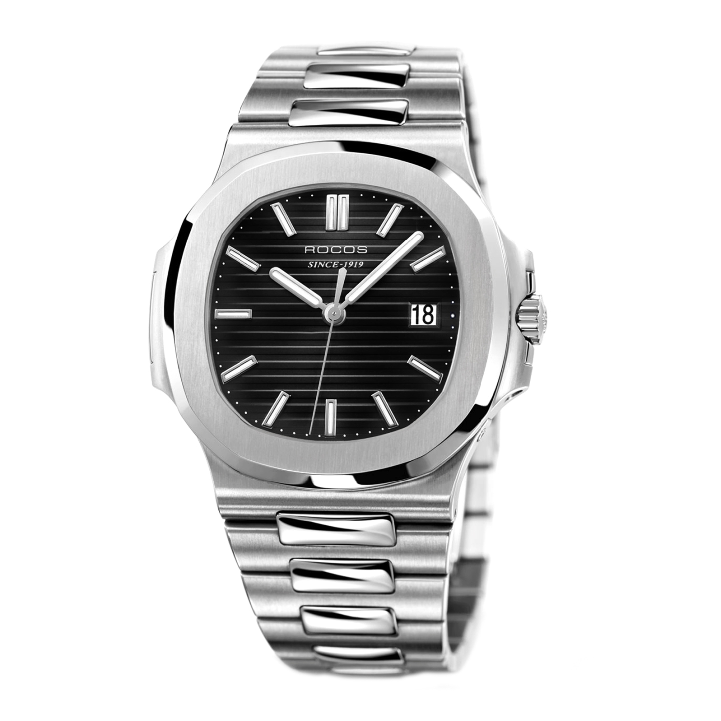 Watches for Men Automatic Self-Winding Mechanical Watch Waterproof Anti Shock Luminous Business Wristwatch Adjustable Stainless Steel Band Blue Dial-R0139