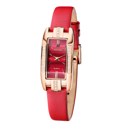 ROCOSJEWE Women's Wristwatch Quartz Square Watch with Red Dial Beautiful Jewelry Mini Analog Ladies Watch R0209
