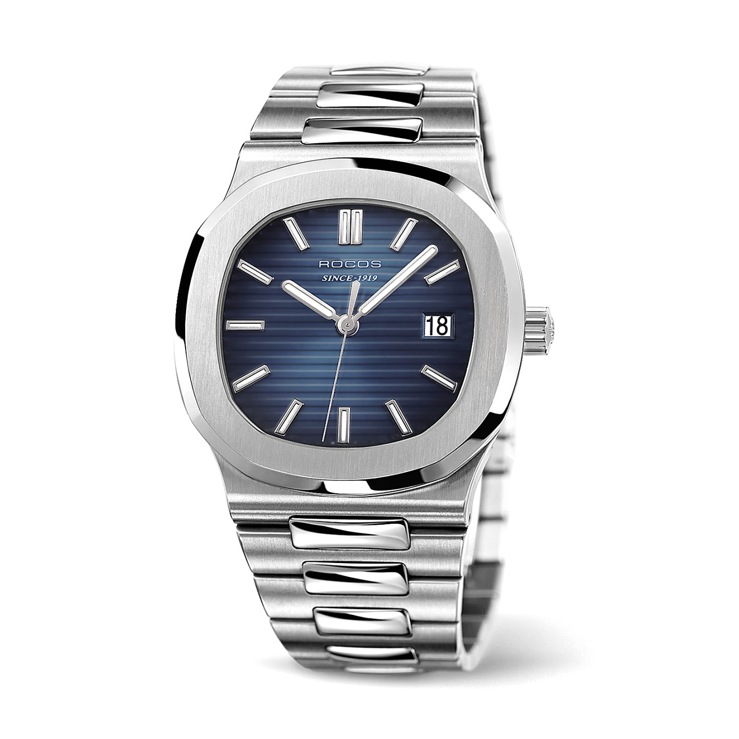 Watches for Men Automatic Self-Winding Mechanical Watch Waterproof Anti Shock Luminous Business Wristwatch Adjustable Stainless Steel Band Blue Dial