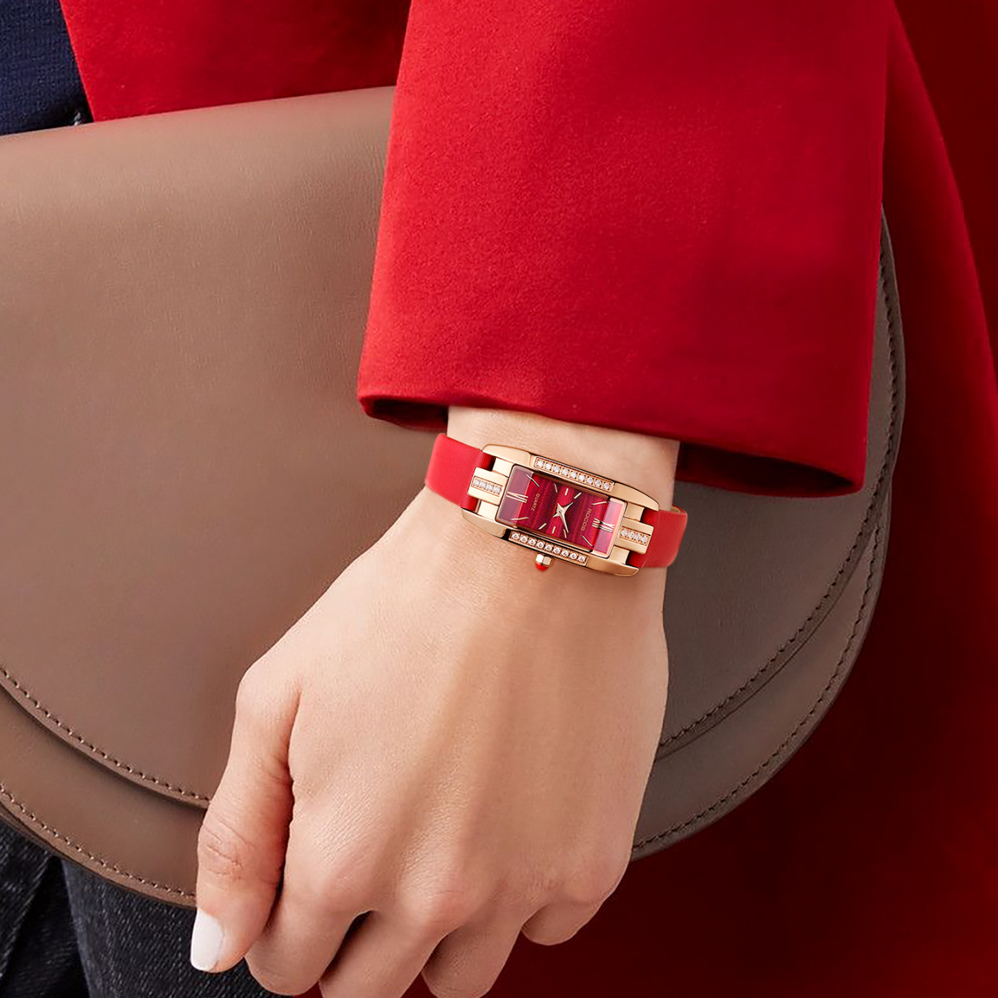 ROCOSJEWE Watches for Women Red Dial with Leather Strap Rose Gold case Fashion Ladies Wristwatch Quartz Analog Elegant Dress Watch Waterproof Gifts RW0209S Red