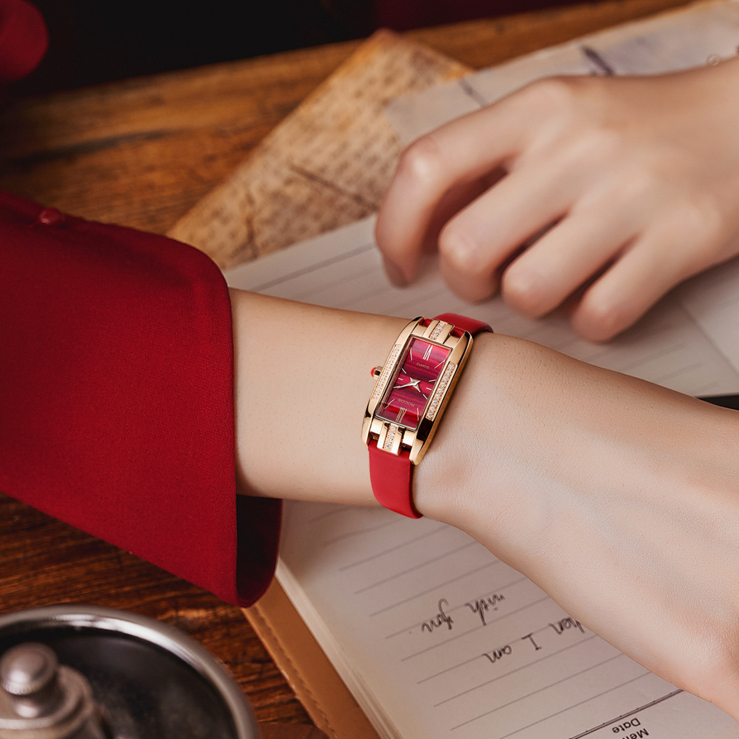 ROCOSJEWE Watches for Women Red Dial with Leather Strap Rose Gold case Fashion Ladies Wristwatch Quartz Analog Elegant Dress Watch Waterproof Gifts RW0209S Red