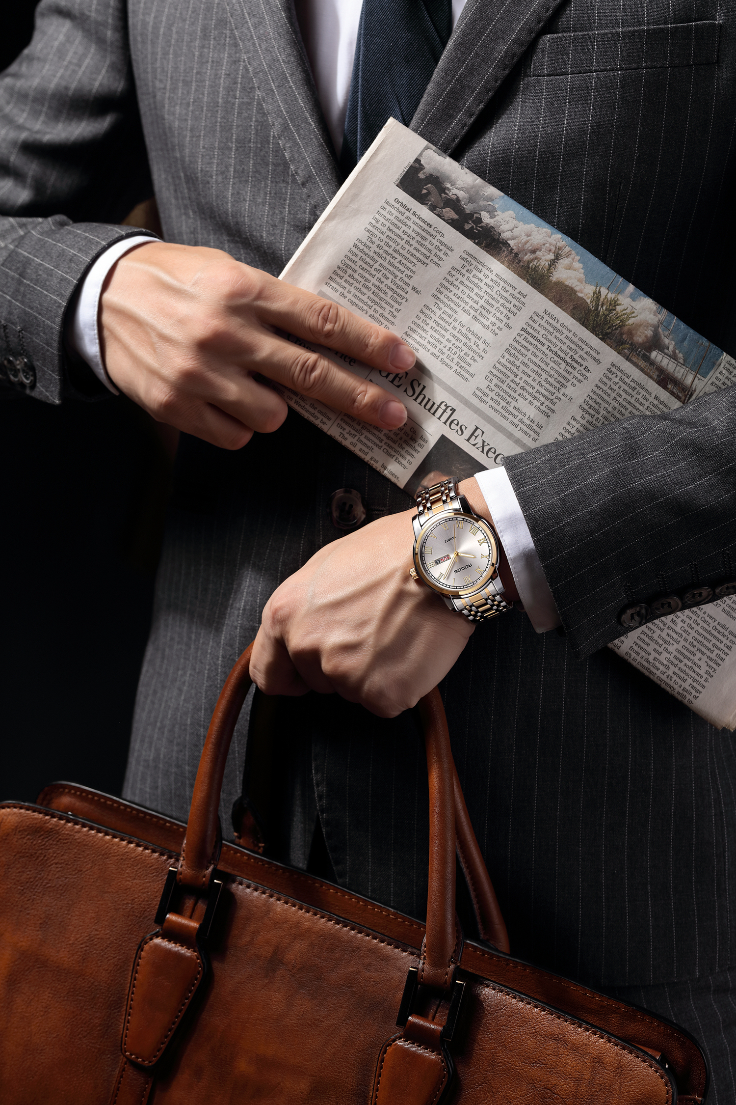 ROCOSJEWE Men's Qaurtz Watch, Minimalist Stainless Steel Gold Wacth R0904