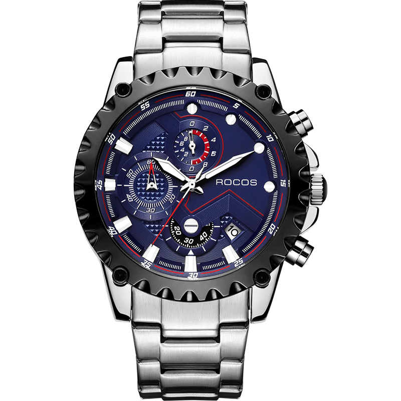 ROCOSJEWE Luxury Men Quartz Watches Business Stainless Steel Wristwatches Sports Watch Calendar Luminous Clock R0911