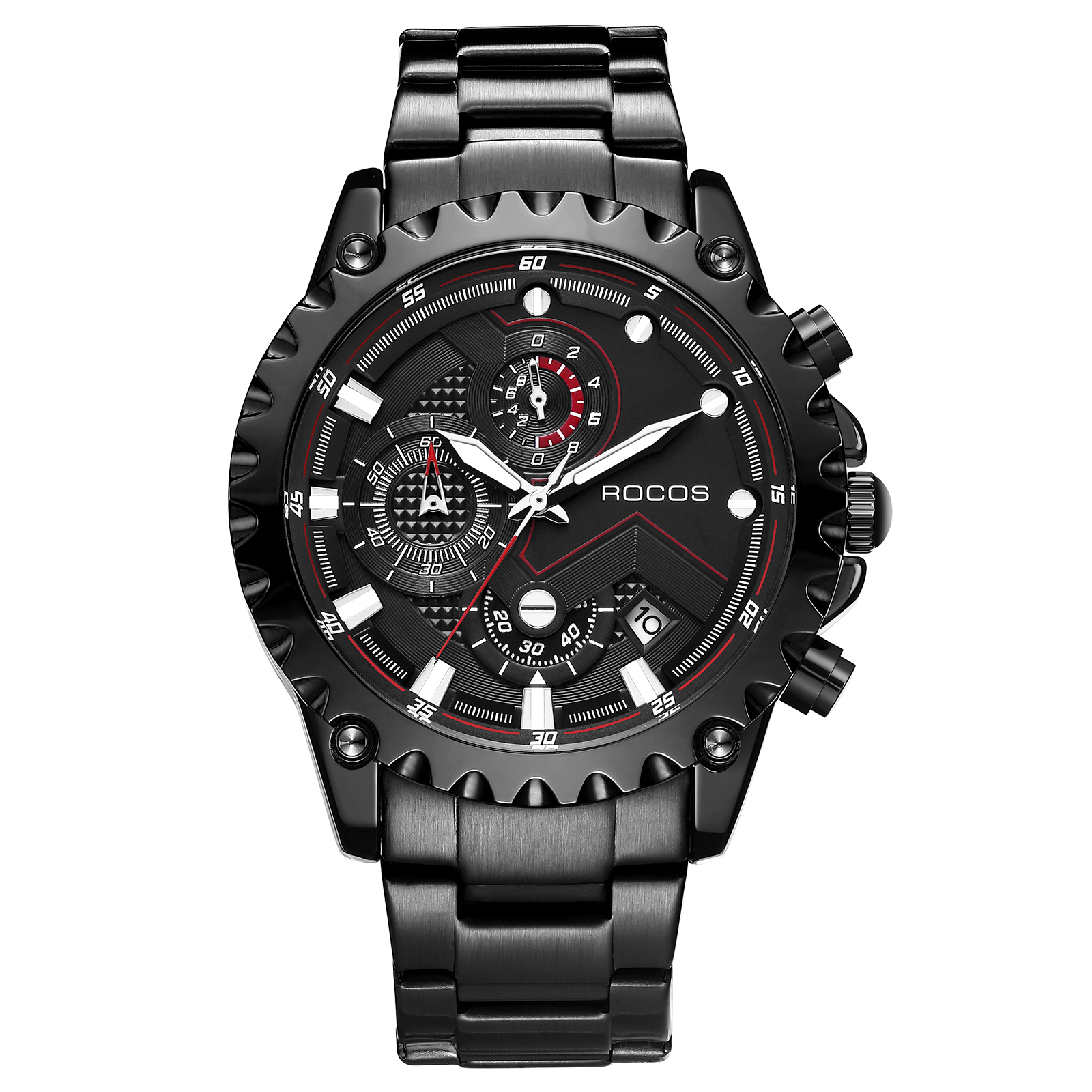 ROCOSJEWE Luxury Men Quartz Watches Business Stainless Steel Wristwatches Sports Watch Calendar Luminous Clock R0911