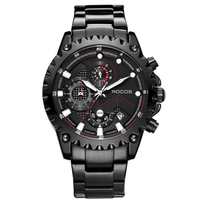 ROCOSJEWE Luxury Men Quartz Watches Business Stainless Steel Wristwatches Sports Watch Calendar Luminous Clock R0911