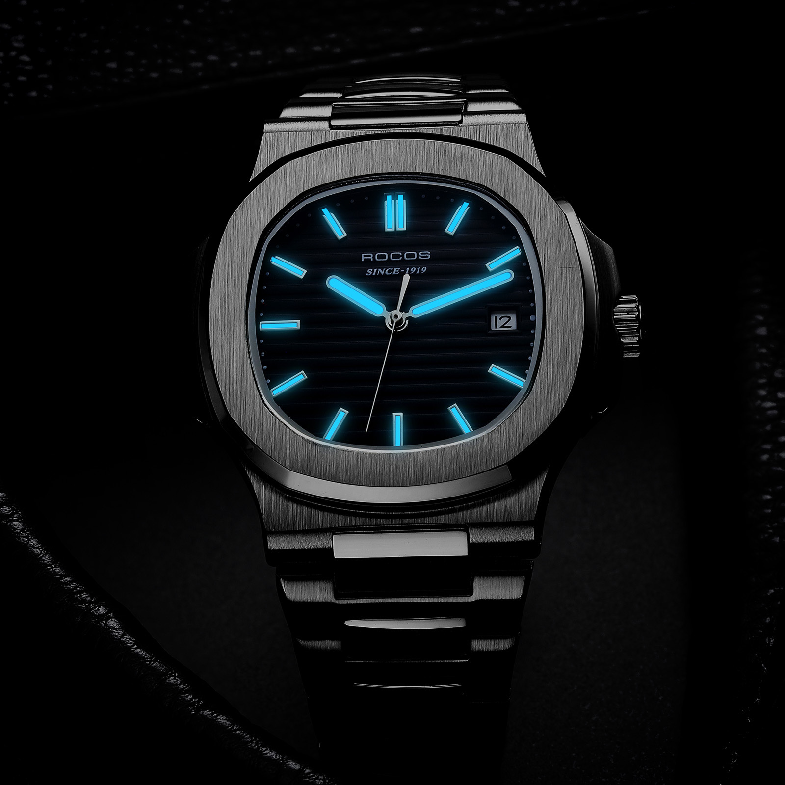 Watches for Men Automatic Self-Winding Mechanical Watch Waterproof Anti Shock Luminous Business Wristwatch Adjustable Stainless Steel Band Blue Dial