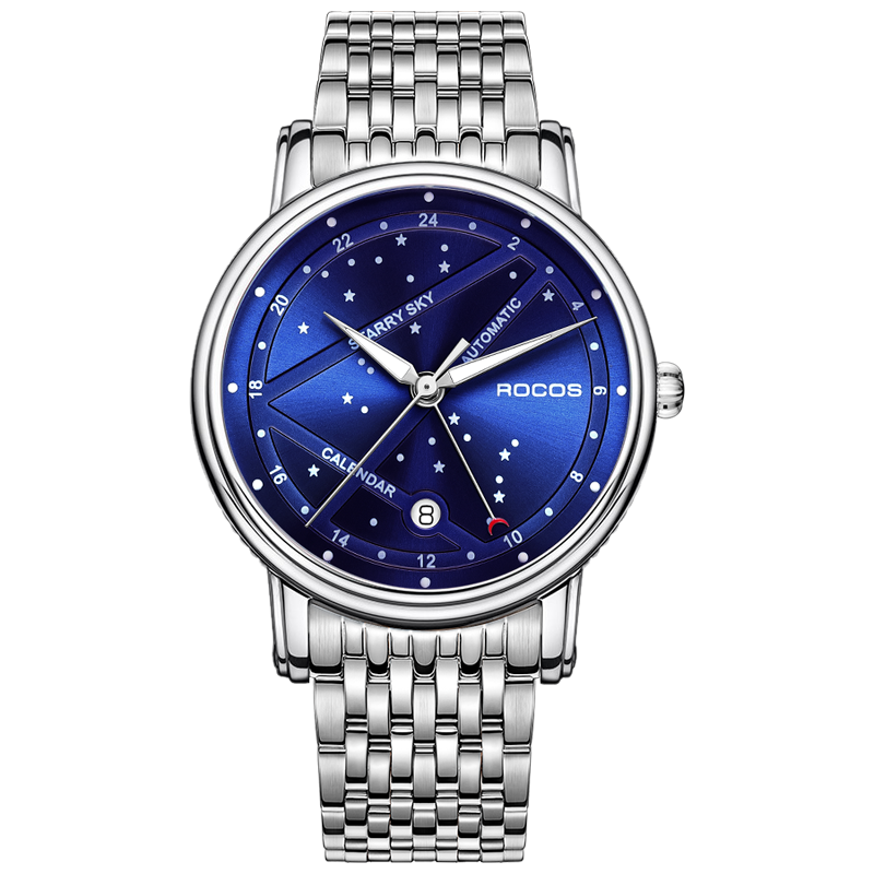 ROCOSJEWE Luxury Women's Wrist Watches Automatic Mechanical Watches Night Sky Luminous Leather Strap Waterproof Date Analog Watch Fashion Business Wrist Watch for Women R0108L (Leather Strap)