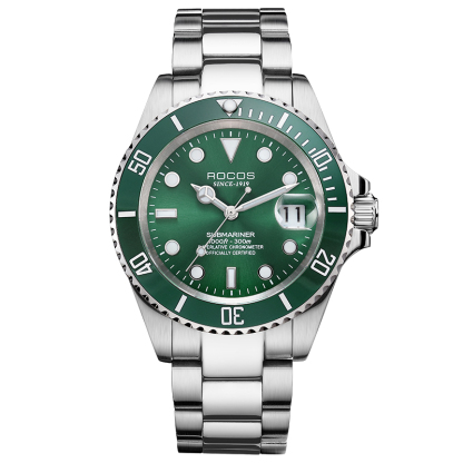 Men's Automatic Mechanical Watch Black/Green Dial Ceramic Bezel Waterproof Luminous Calendar Display Stainless Steel Adjustable Strap Gifts R0158