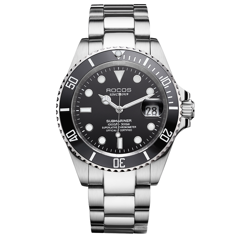 Men's Automatic Mechanical Watch Black/Green Dial Ceramic Bezel Waterproof Luminous Calendar Display Stainless Steel Adjustable Strap Gifts R0158