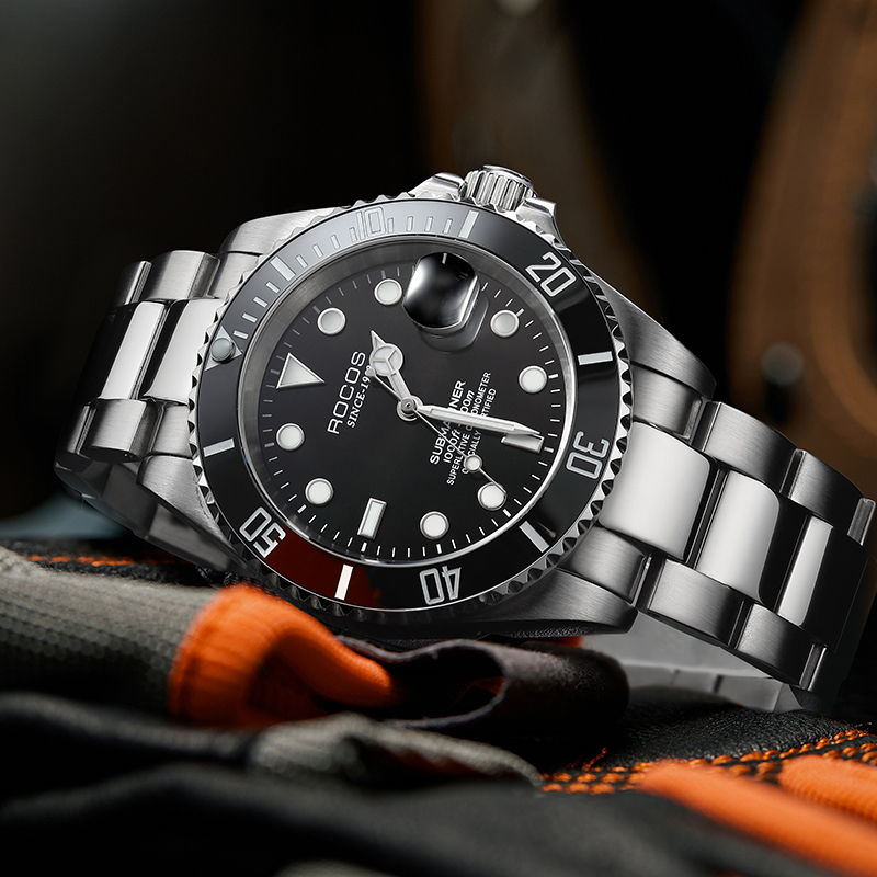 Men's Automatic Mechanical Watch Black/Green Dial Ceramic Bezel Waterproof Luminous Calendar Display Stainless Steel Adjustable Strap Gifts R0158