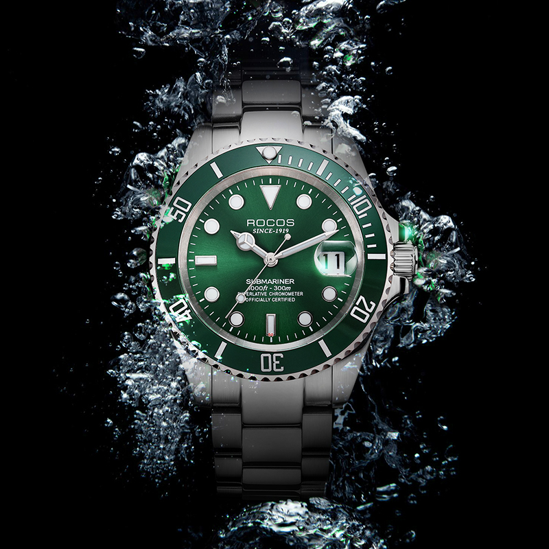 Men's Automatic Mechanical Watch Black/Green Dial Ceramic Bezel Waterproof Luminous Calendar Display Stainless Steel Adjustable Strap Gifts R0158
