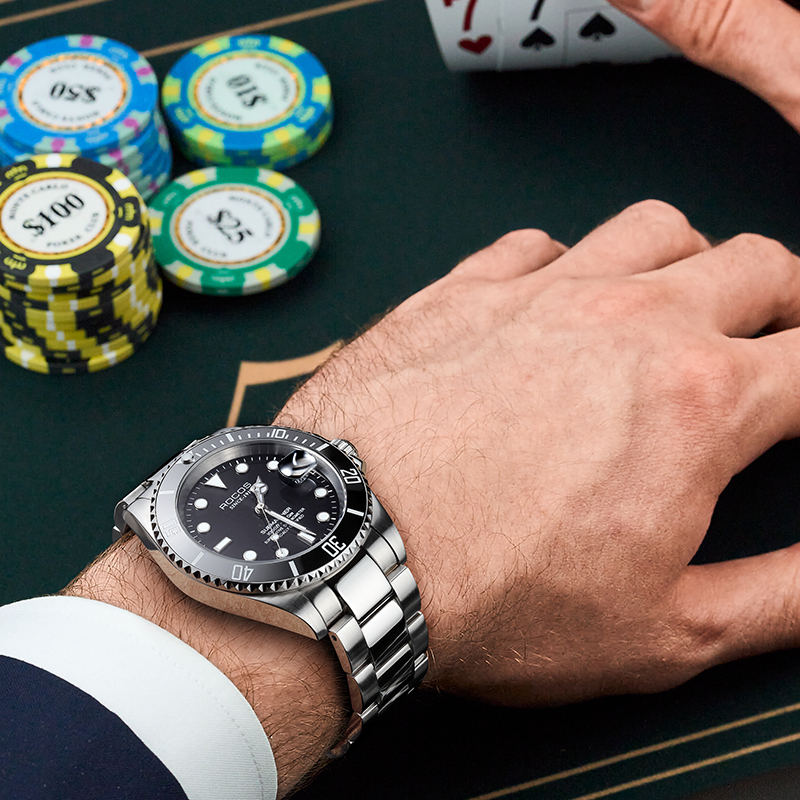 Men's Automatic Mechanical Watch Black/Green Dial Ceramic Bezel Waterproof Luminous Calendar Display Stainless Steel Adjustable Strap Gifts R0158