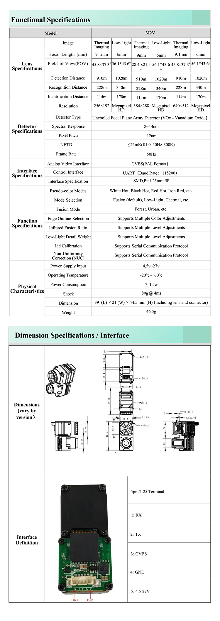 M2V3 Dual-Spectrum Fusion Module (384×288 9.1mm+6mm)