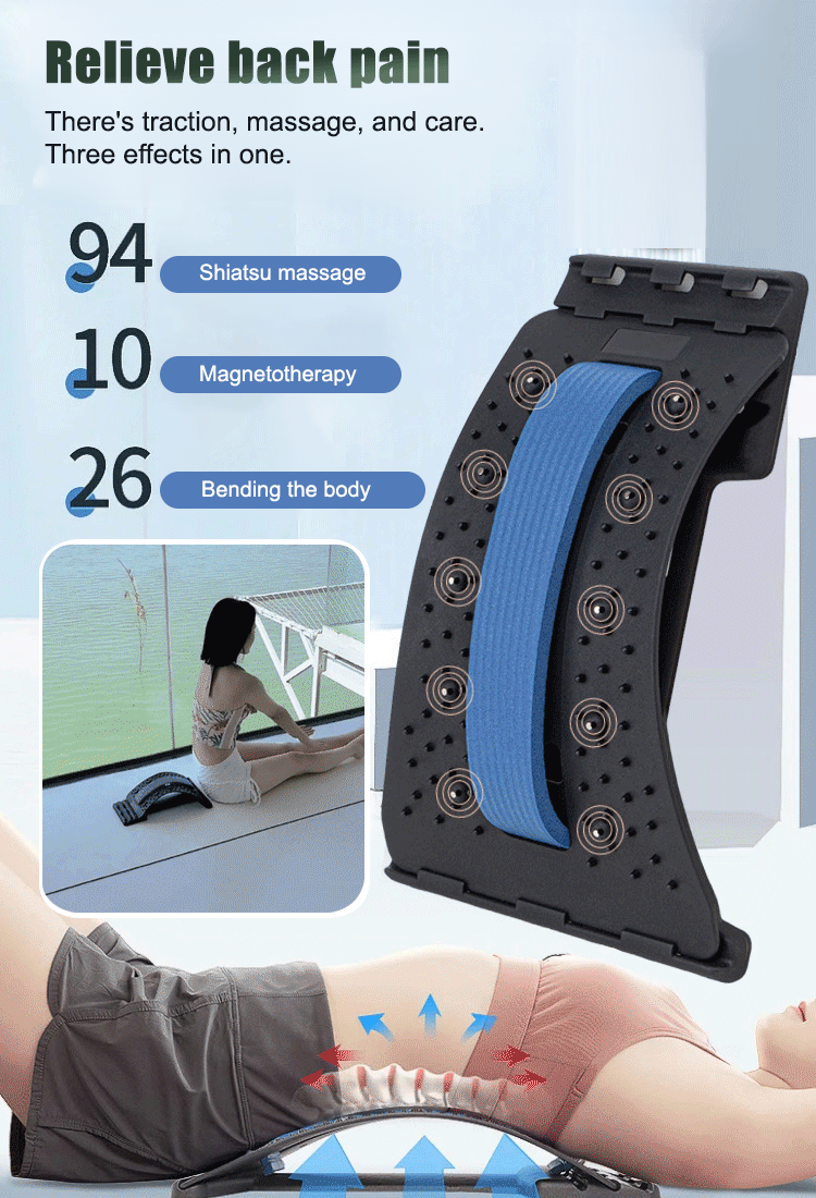 Lumbar stretching and traction massager