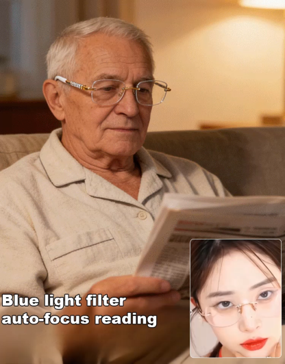 Anti-blue light auto-zoom reading glasses
