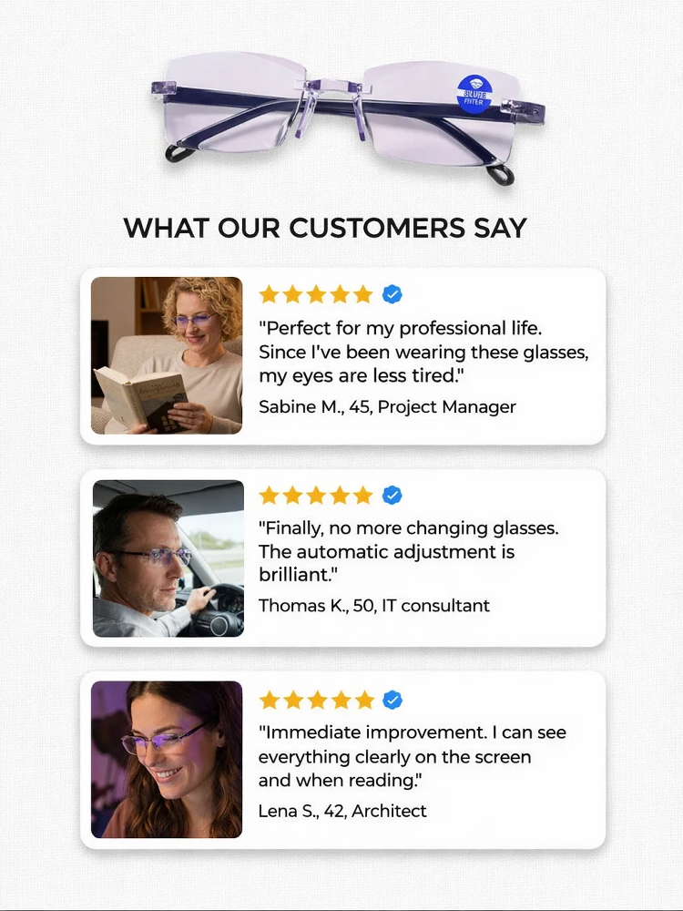 [Auto-Focus from -7D to +7D] Smart Zoom Comfort Reading Glasses