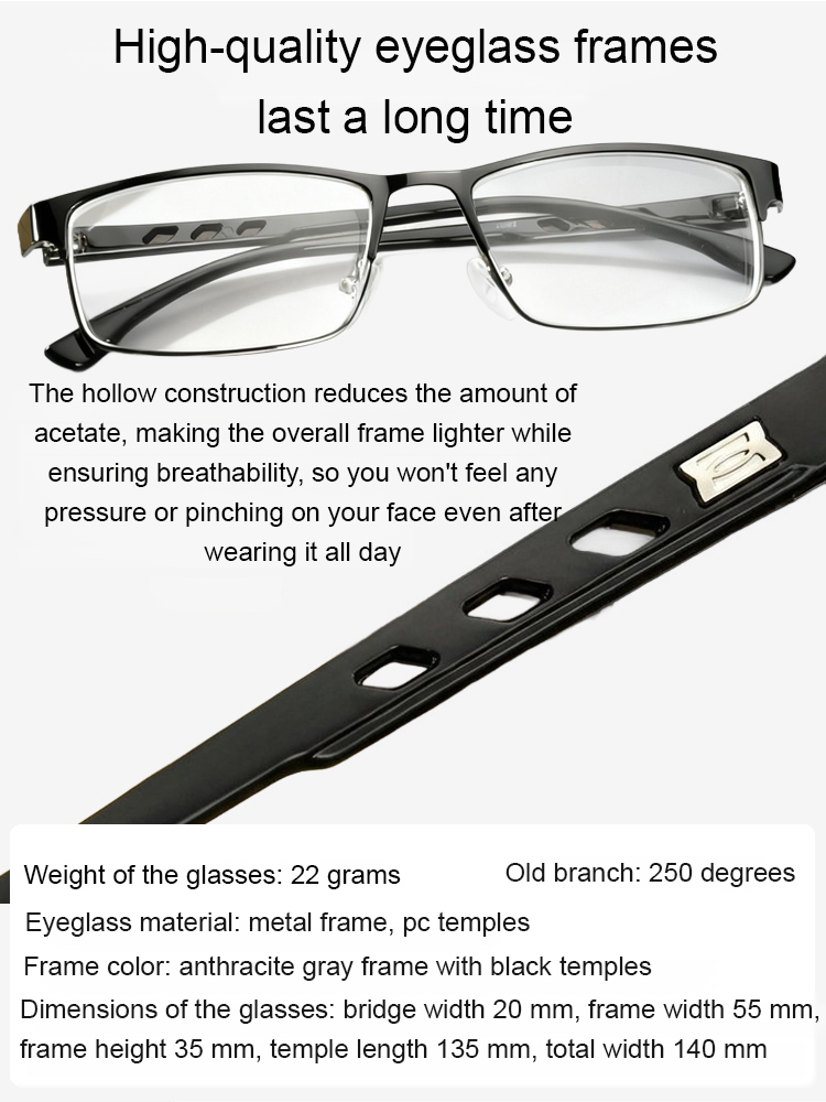 Crystal automatic zoom anti-blue light photochromic reading glasses