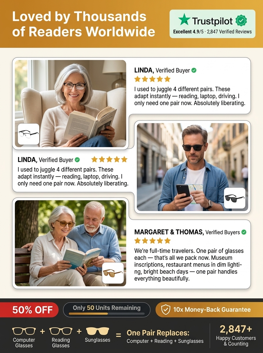 Ultra-light Titanium Alloy Smart Photochromic Half-frame Reading Glasses
