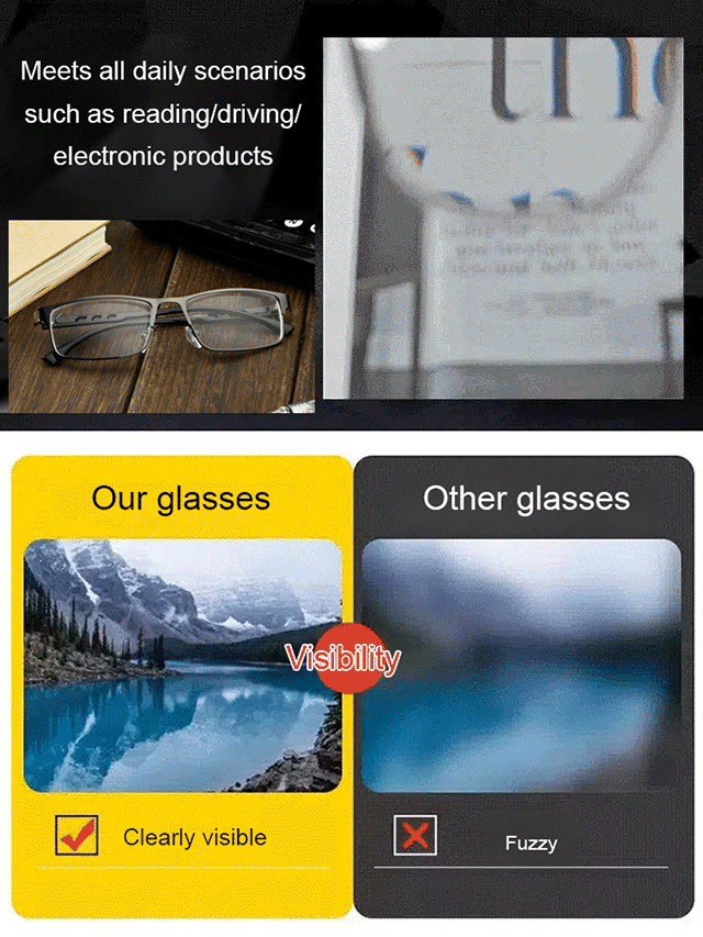 Crystal automatic zoom anti-blue light photochromic reading glasses