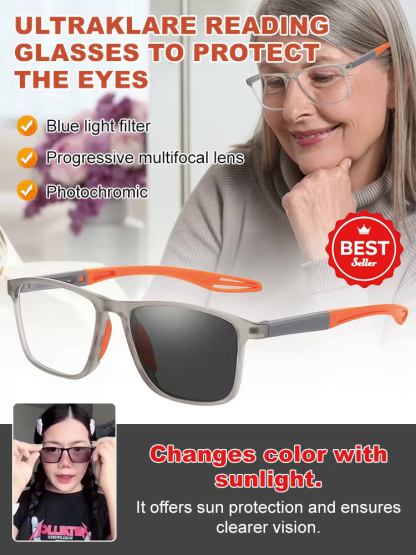 Sports-style 2-in-1 UV-protective photochromic reading glasses