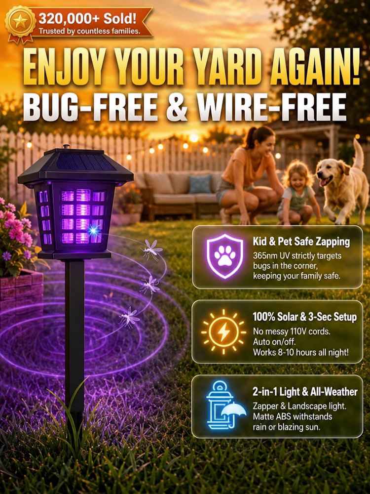 Square solar-powered mosquito-killing and lighting dual-purpose lawn lamp